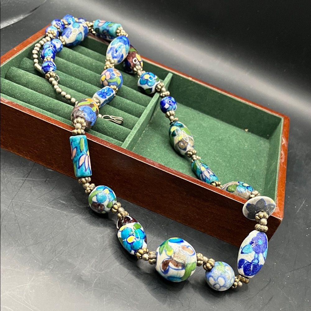 Artisan Blue and Silver Floral Necklace